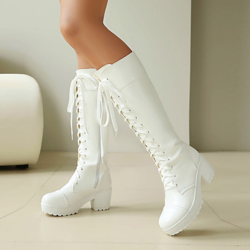 Knee High Boots Women - Bottes de combat hautes à lacets
