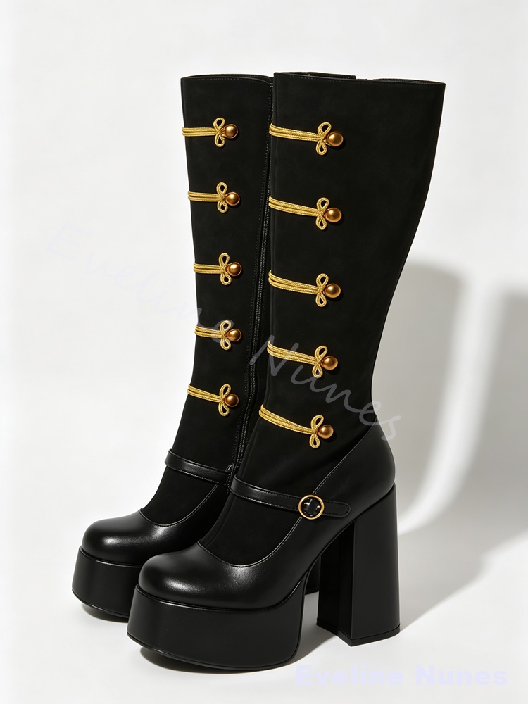 Bottines hautes à nœud doré de - Court Heel Pointed avis et prix