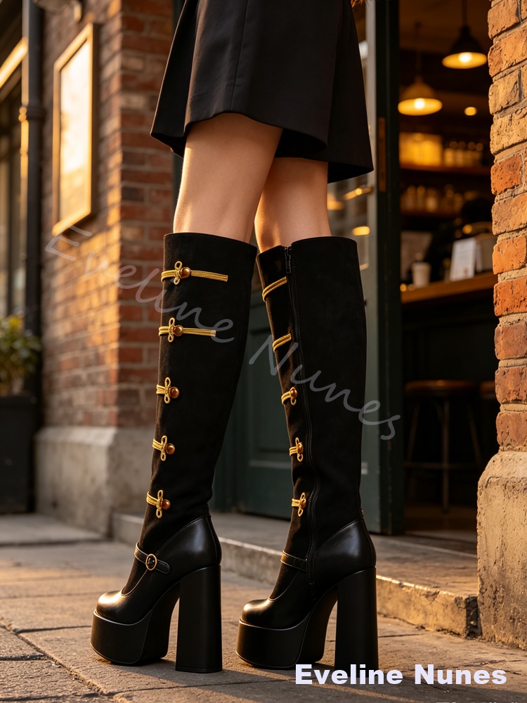 Bottines hautes à nœud doré de - Court Heel Pointed avis et prix