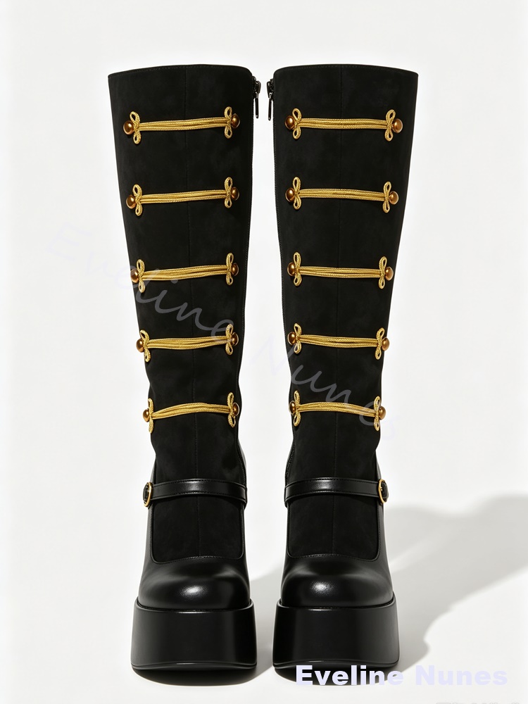 Bottines hautes à nœud doré de - Court Heel Pointed avis et prix