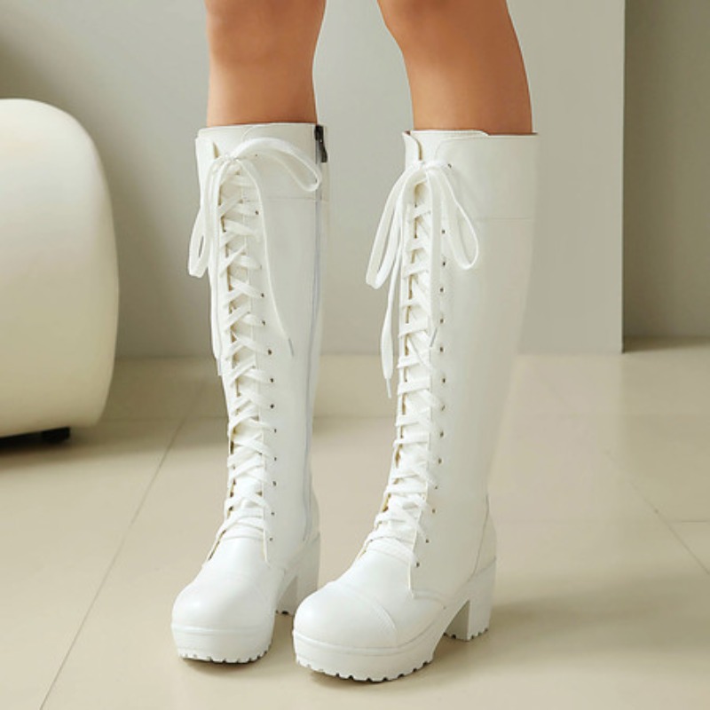 Bottes de combat hautes à lace - Knee High Boots Women avis et prix
